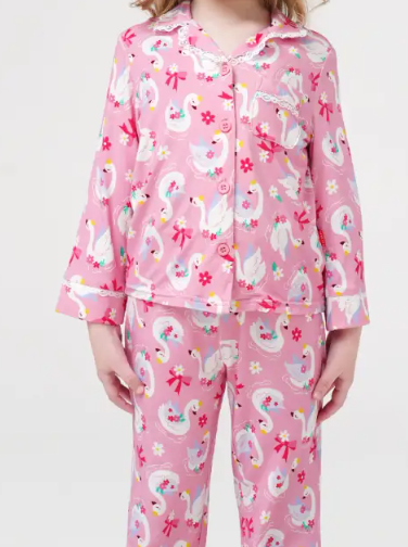 Conjuntos de Pijama de Bambu de Manga Longa com Botões para Meninas Pequenas