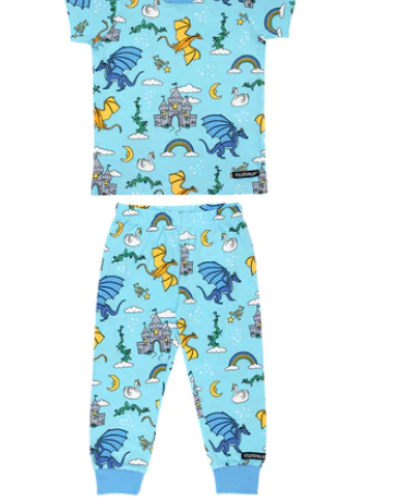 Organic Cotton Short Sleeve Pajama Set - Dreamland Breeze Blue